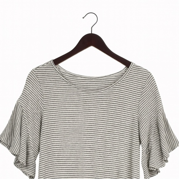 Ann Taylor size small black and white striped shirt with ruffled sleeves. - Picture 2 of 2